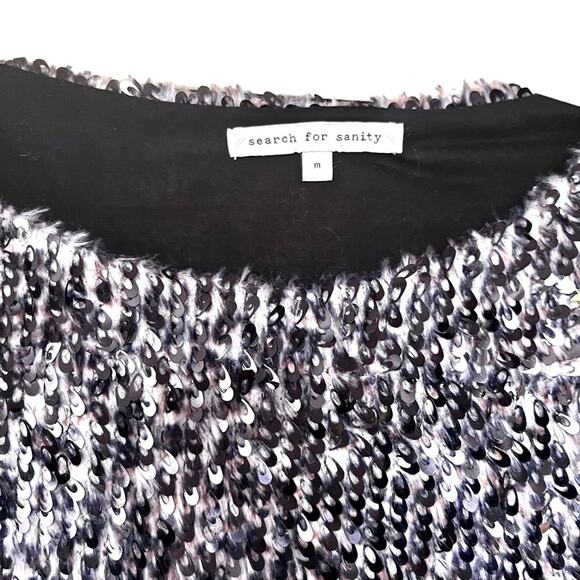 Search For Sanity Fuzzy Sequin Short Sleeve Sweater Top Medium - Picture 6 of 8